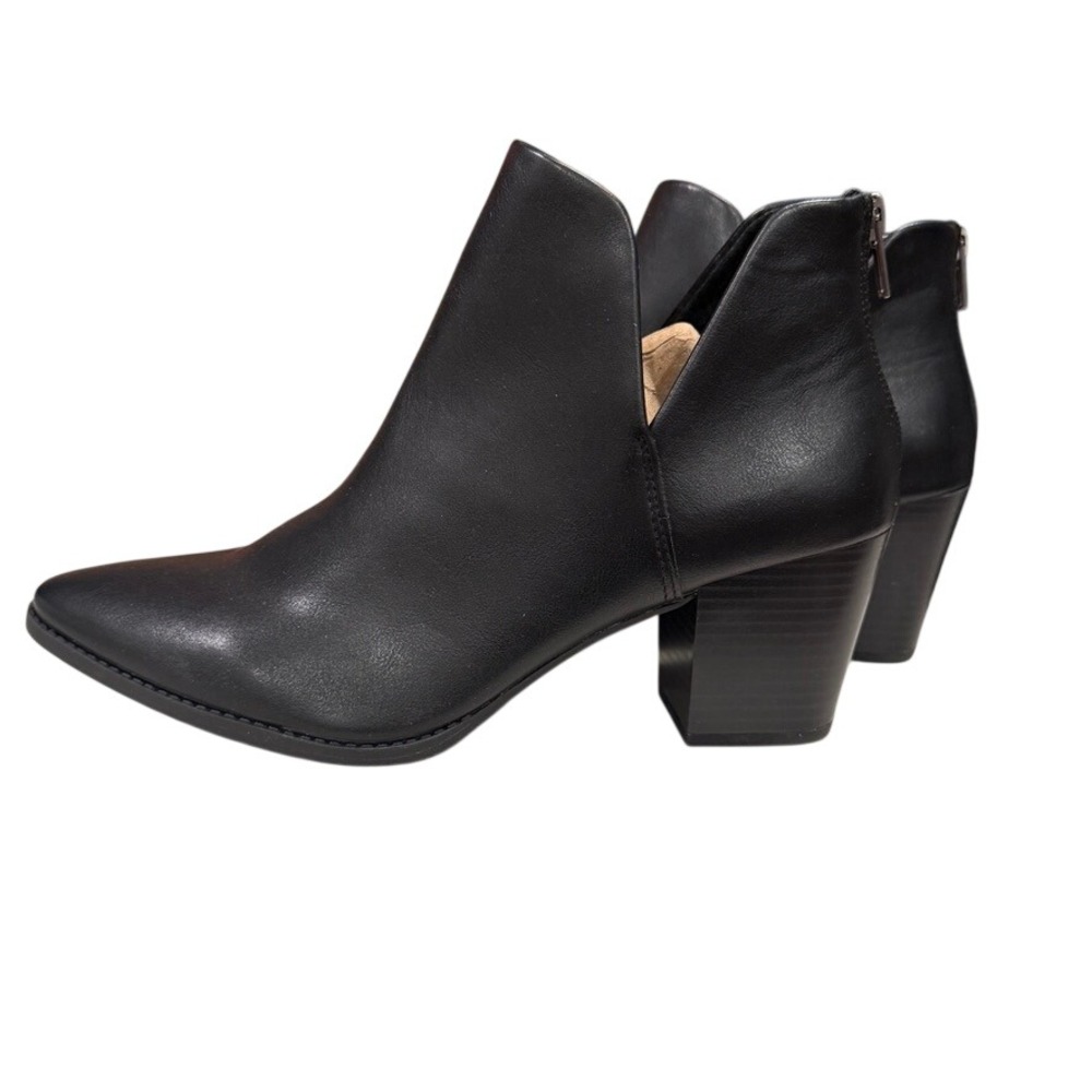 Sun + Stone Ankle Booties Women 10 Black Point Toe Back Zip Block Heel Goth Chic